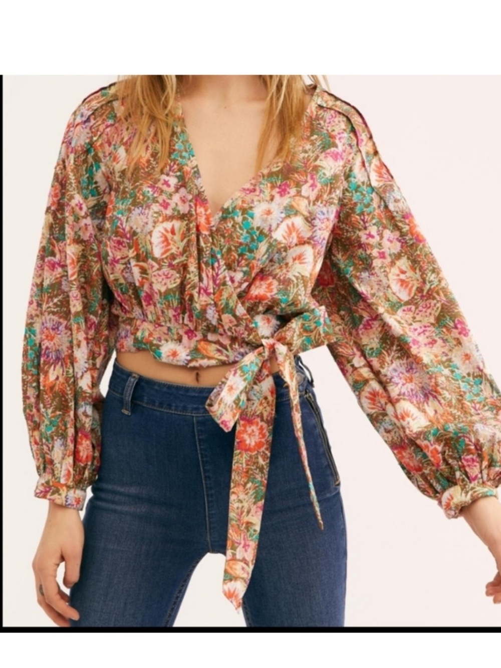 Free People Multicolor Floral Wrap Crop Top